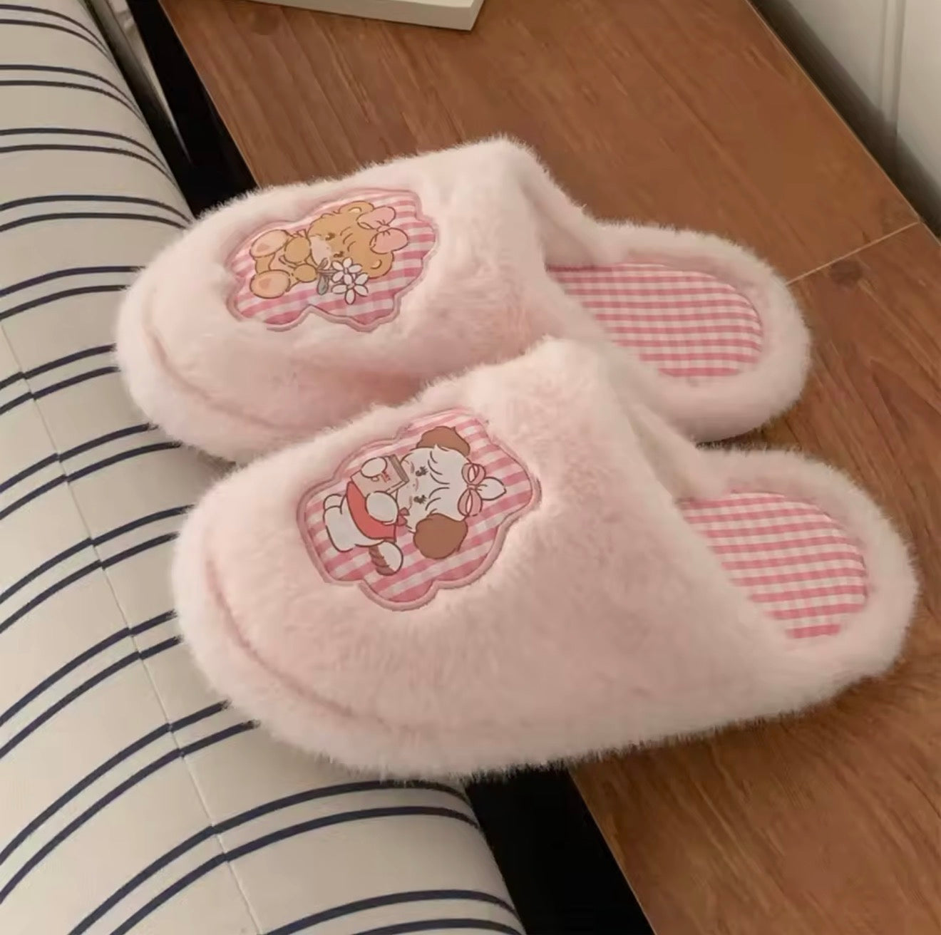 Mikko illustrations Pink Fluffy Slippers