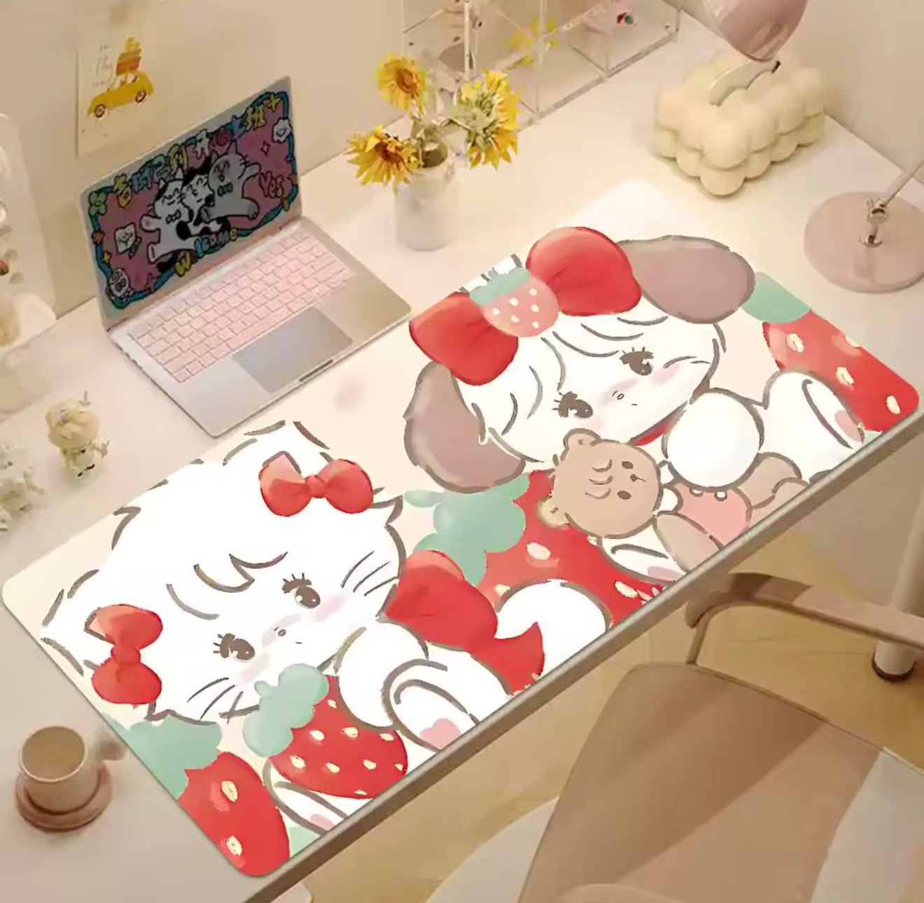 Mikko illustrations Mousse & Soufflé Strawberry Large Desk Mat