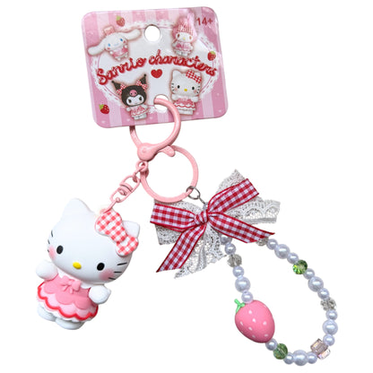 Hello Kitty Strawberry Plaid Keychain Pendant