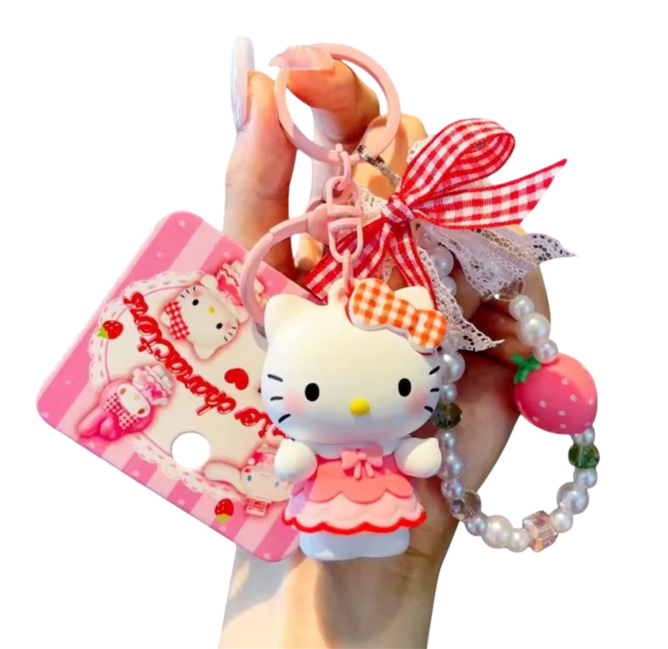 Hello Kitty Strawberry Plaid Keychain Pendant