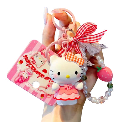 Hello Kitty Strawberry Plaid Keychain Pendant