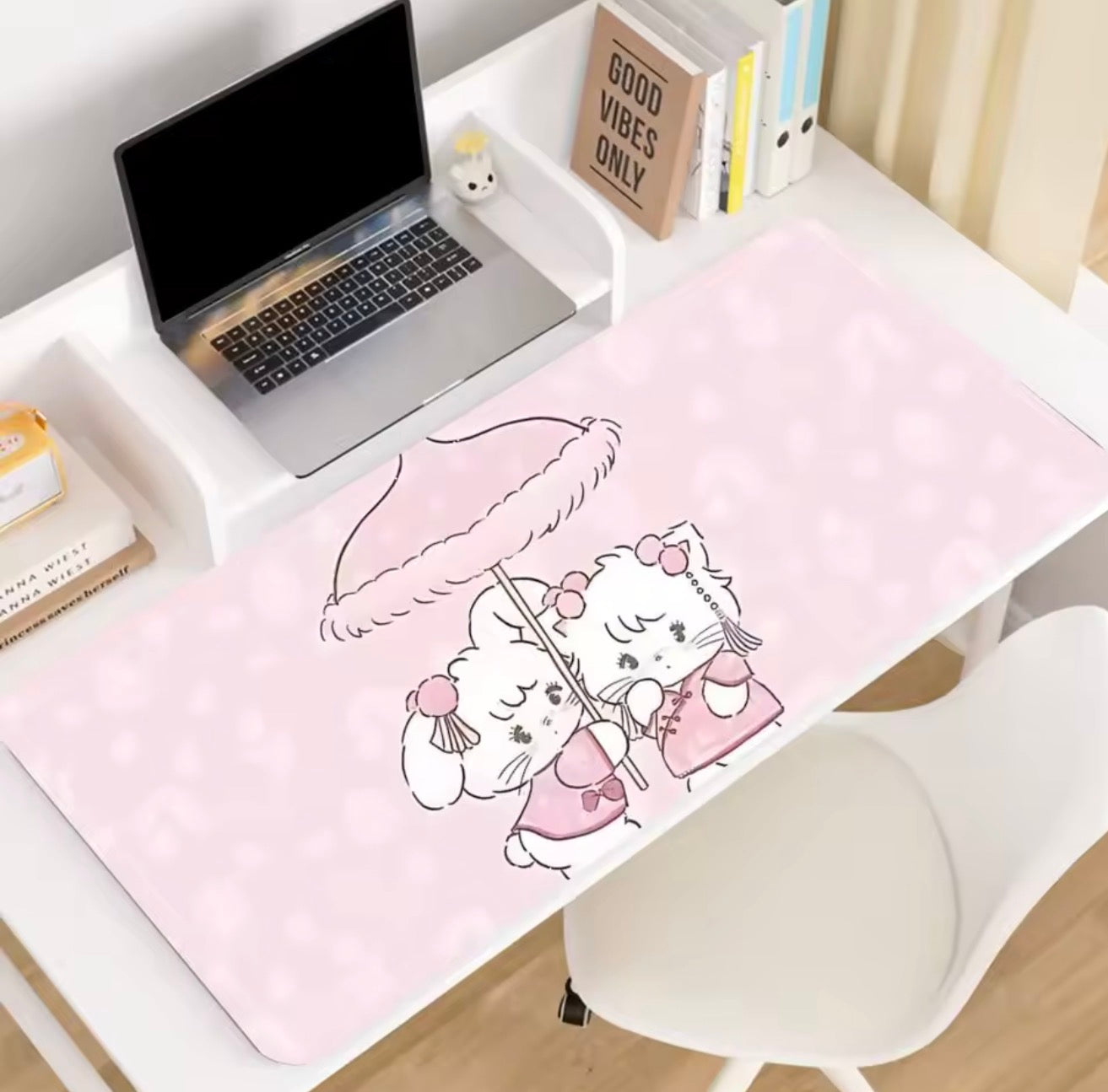 Mikko illustrations Pink Umbrella Large Desk Mat