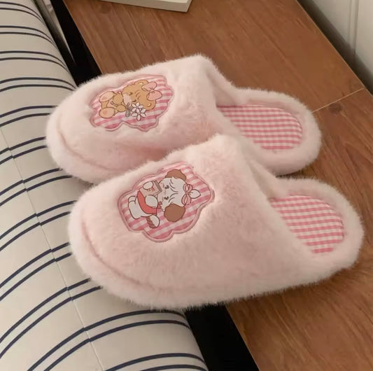 Mikko illustrations Pink Fluffy Slippers