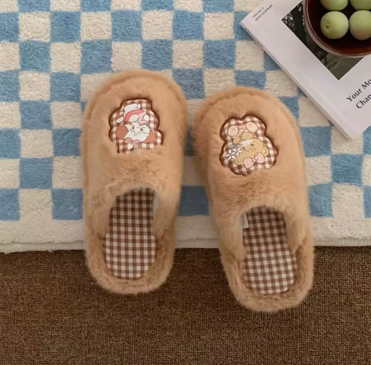 Mikko illustrations Brown Fluffy Slippers