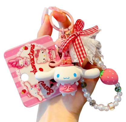 Cinnamoroll Strawberry Plaid Keychain Pendant