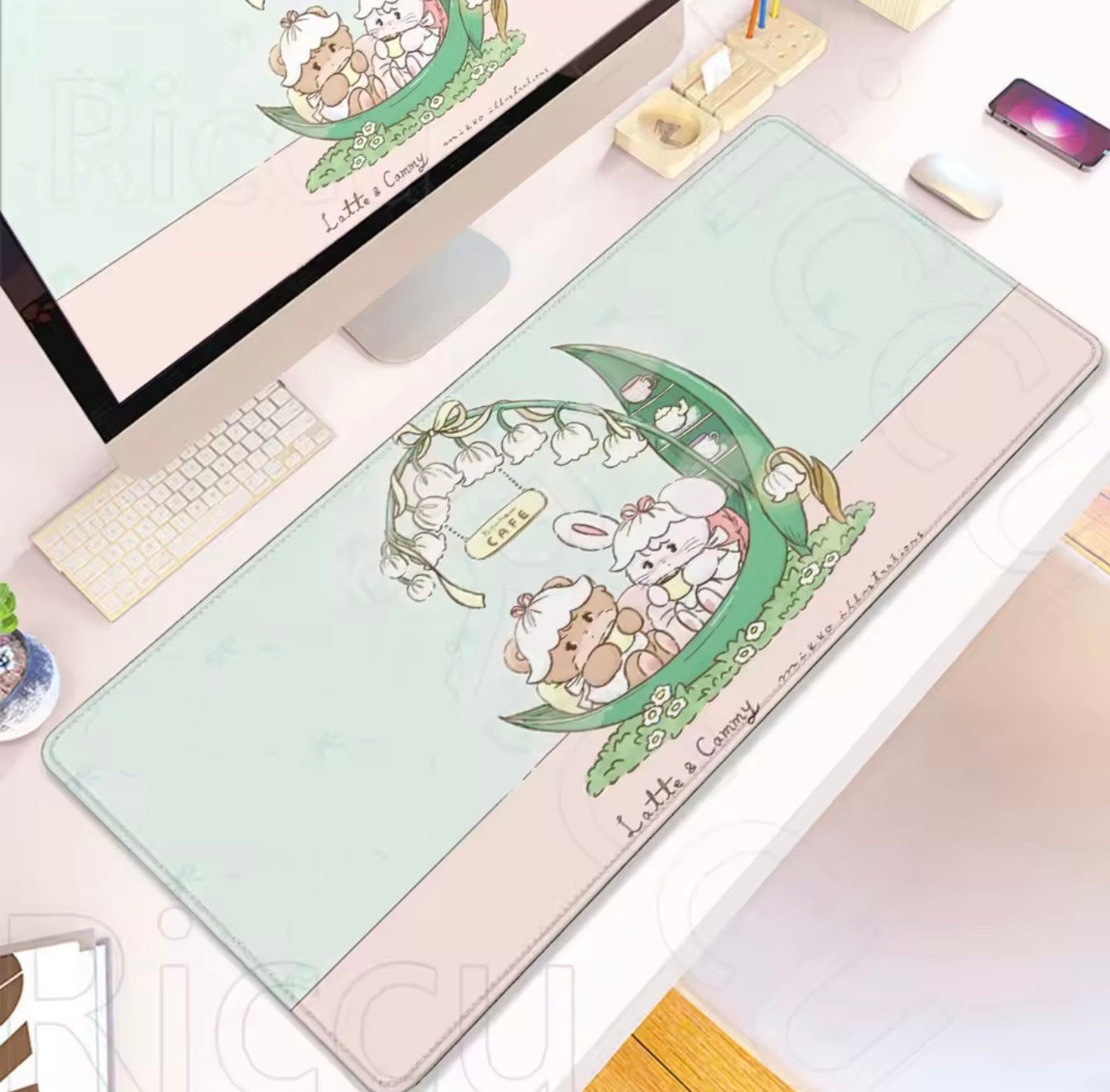 Mikko illustrations Latte & Cammy Cafe Large Desk Mat