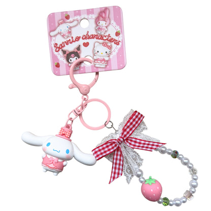 Cinnamoroll Strawberry Plaid Keychain Pendant