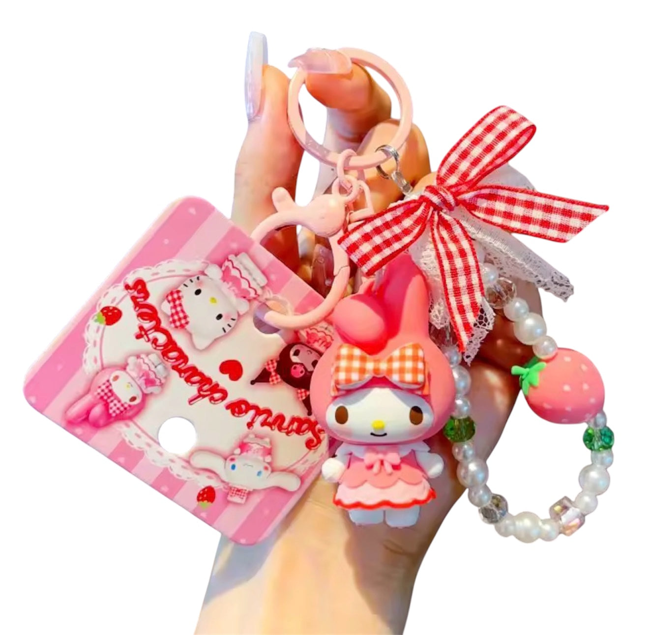 My Melody Strawberry Plaid Keychain Pendant