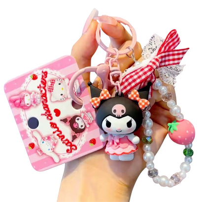Kuromi Strawberry Plaid Keychain Pendant