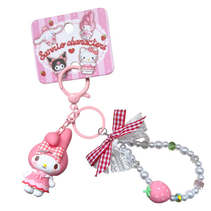 My Melody Strawberry Plaid Keychain Pendant