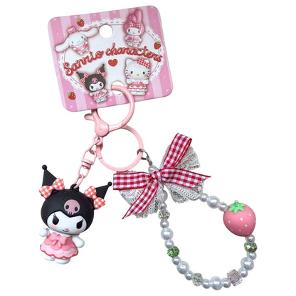 Kuromi Strawberry Plaid Keychain Pendant